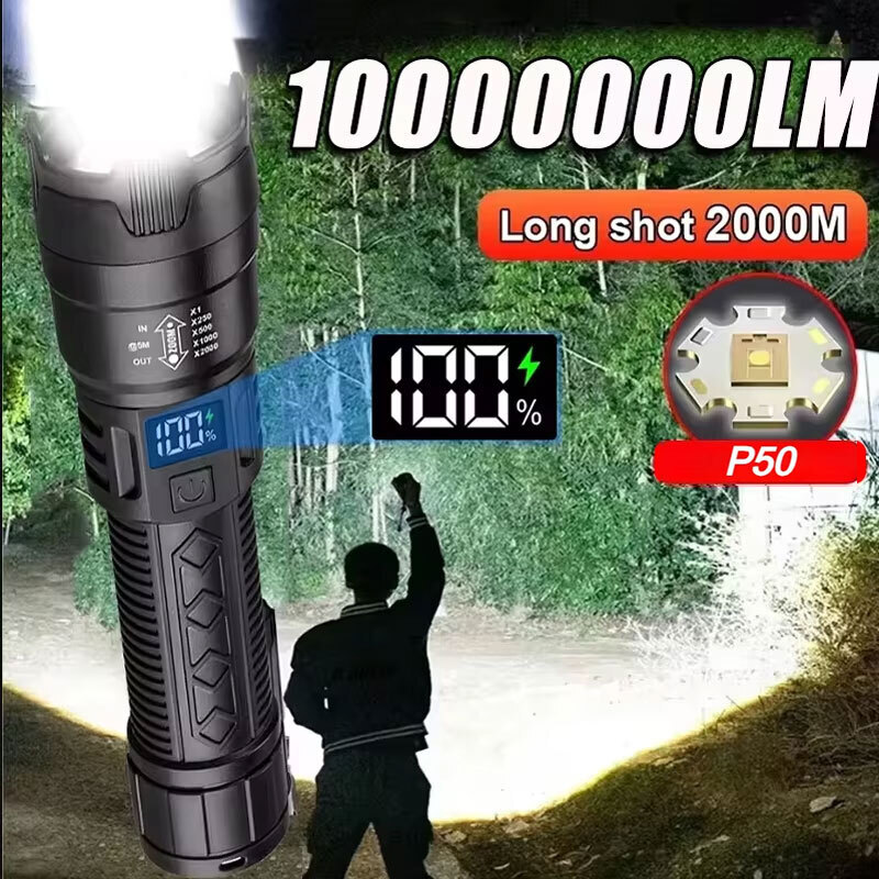 Outdoor Adventure Camp - 高強力パワー LED 懐中電灯 2000LM 戦術トーチ ディスプレイライト付き
