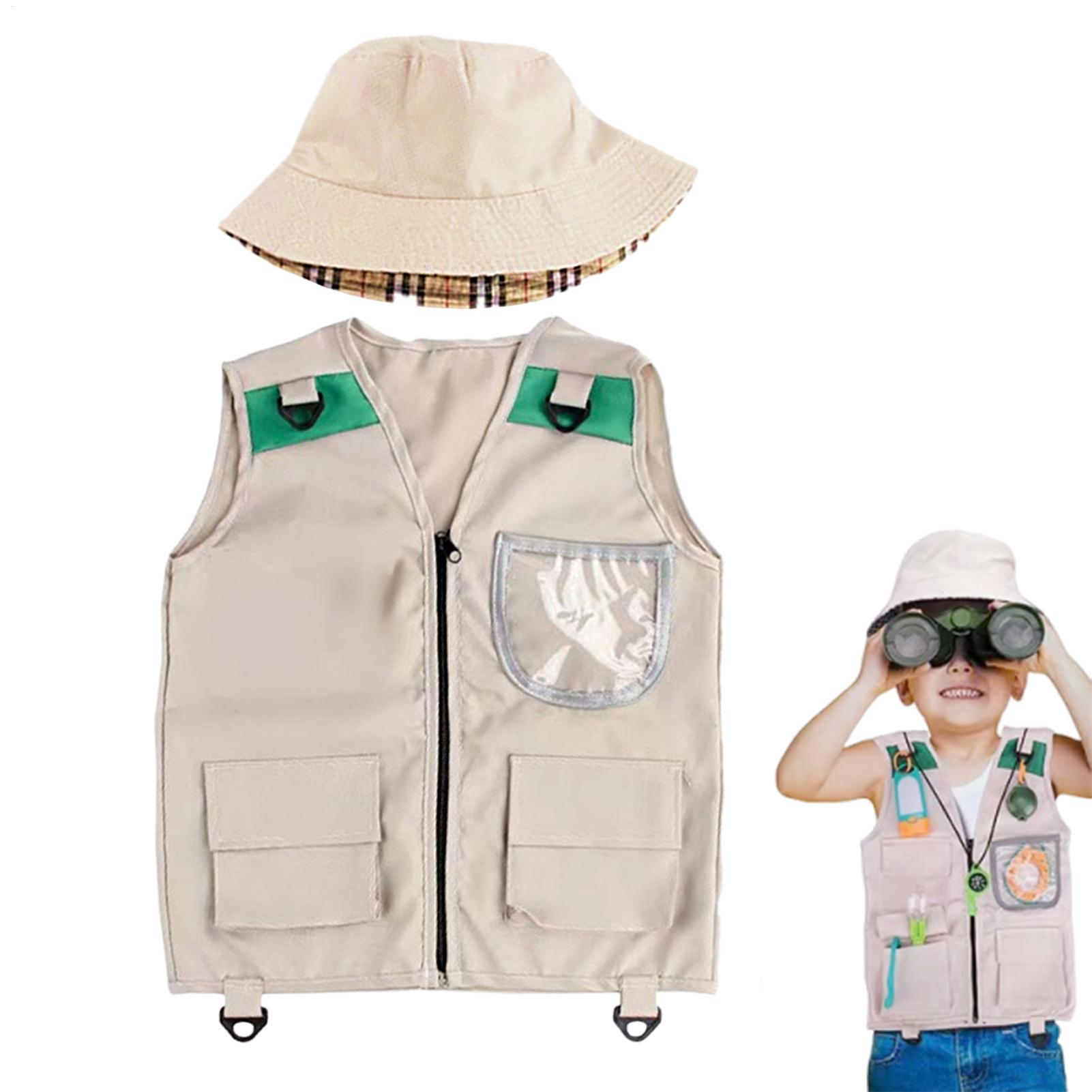 Outdoor Adventure Day - サファリキッズアウトドアエクスプローラーキット、カーゴベストと帽子セット、裏庭での自然冒険、男の子と女の子向けの洗えるコスチューム