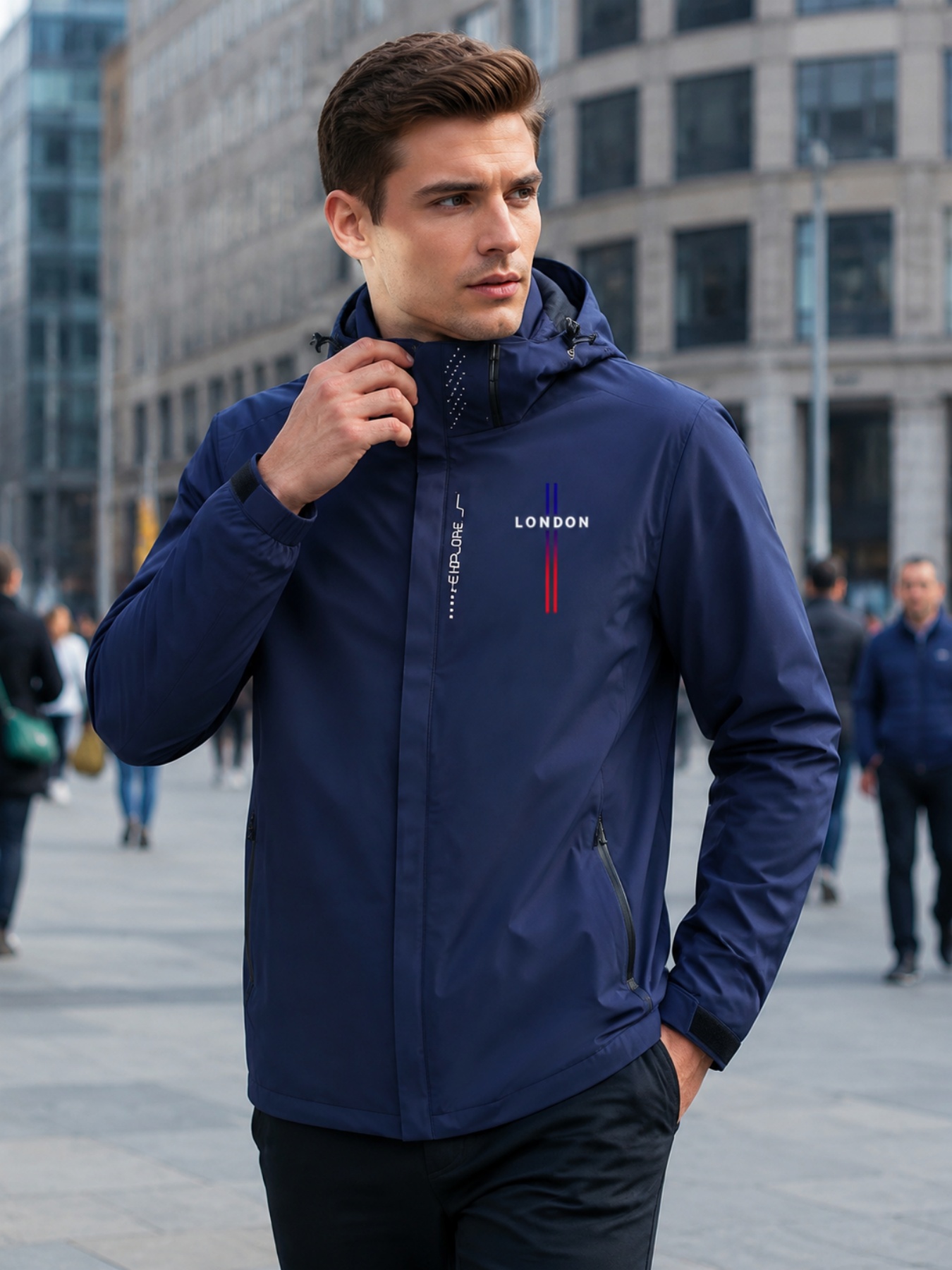 Outdoor Adventure Outfit - 春のアウトドアジッパージャケット - ロンドンプリント - ファッショナブルなカジュアル登山・アドベンチャーコート -
