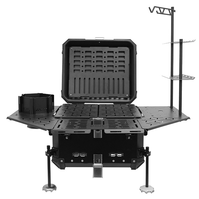 Outdoor Adventure Table With Storage - 多機能アルミ合金製アーマードテールボックス - ポータブルアウトドアキャンプテーブル、旅行や冒険に最適な耐久性のある収納ケース