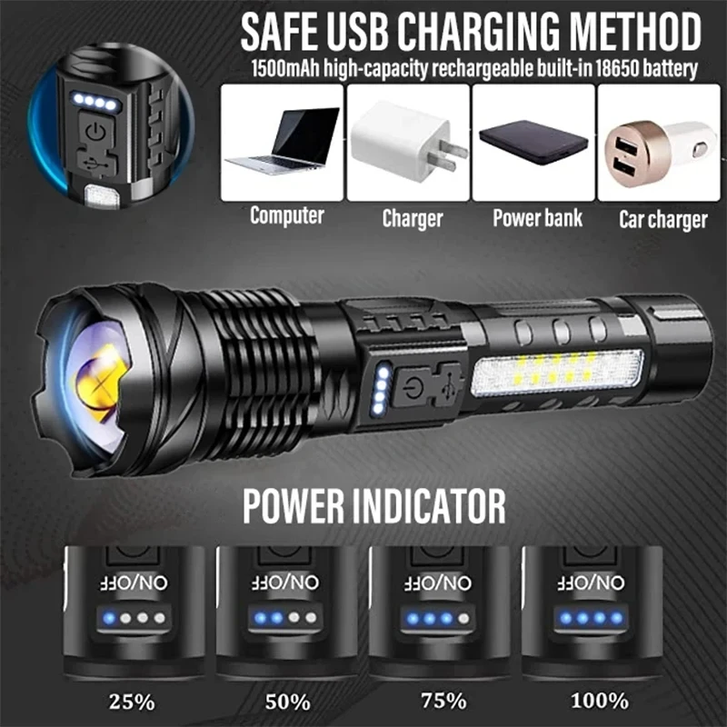 強力な XHP50 LED 懐中電灯防水 18650 トーチ - Outdoor Adventure Camp のレビューと価格