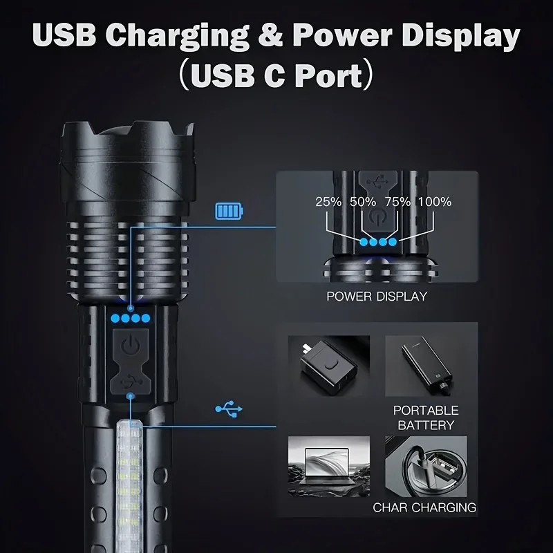強力な XHP50 LED 懐中電灯防水トーチサイドライト付 - Outdoor Adventure Camp のレビューと価格
