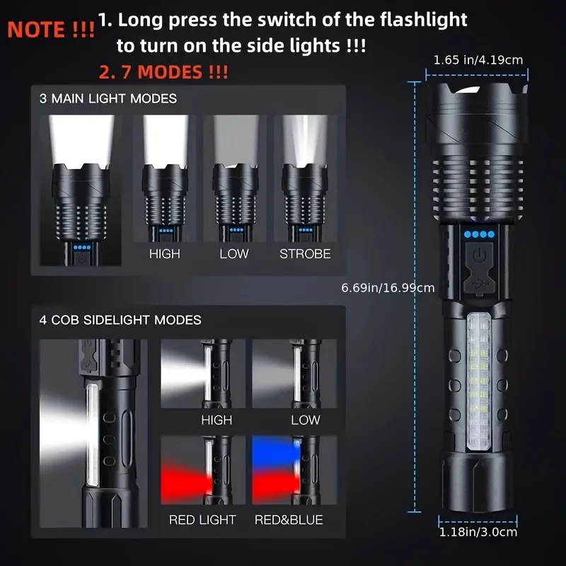 強力な XHP50 LED 懐中電灯防水トーチサイドライト付 - Outdoor Adventure Camp のレビューと価格